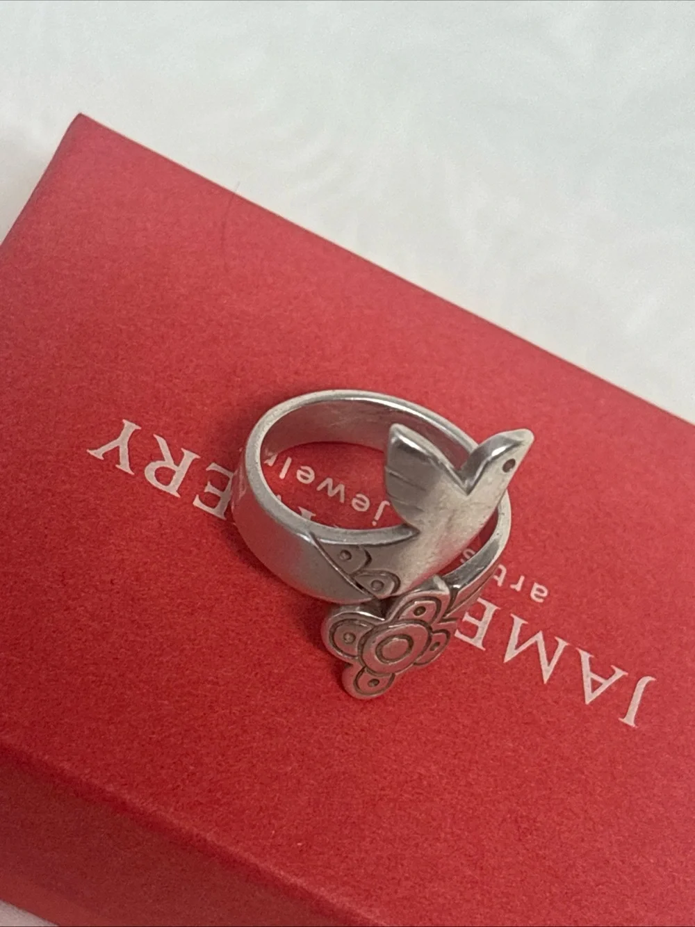 James Avery Sterling La Paloma 60 Year Anniversary Dove and Flower Ring - Silver
